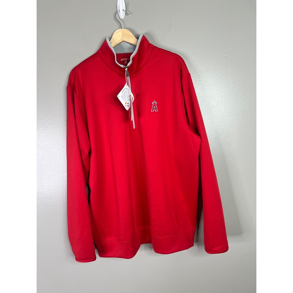Antigua Mens Los Angeles Angels Leader Pullover Red Quarter Zip MLB XL New